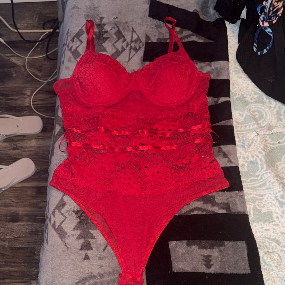 Haute Monde Red Lace Bra Bodysuit